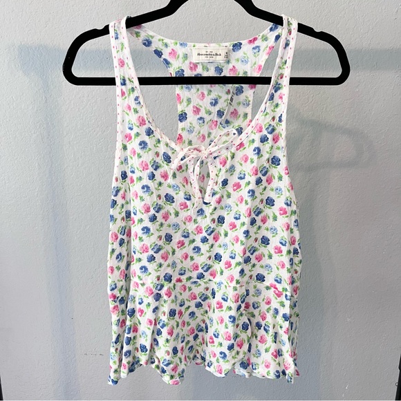 Abercrombie & Fitch Tops - ABERCROMBIE & FITCH White Pink Blue Floral Tank Top Medium NWT